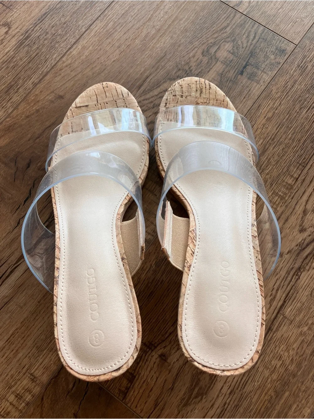 COUTGO Clear Strap Cork Heel Sandals